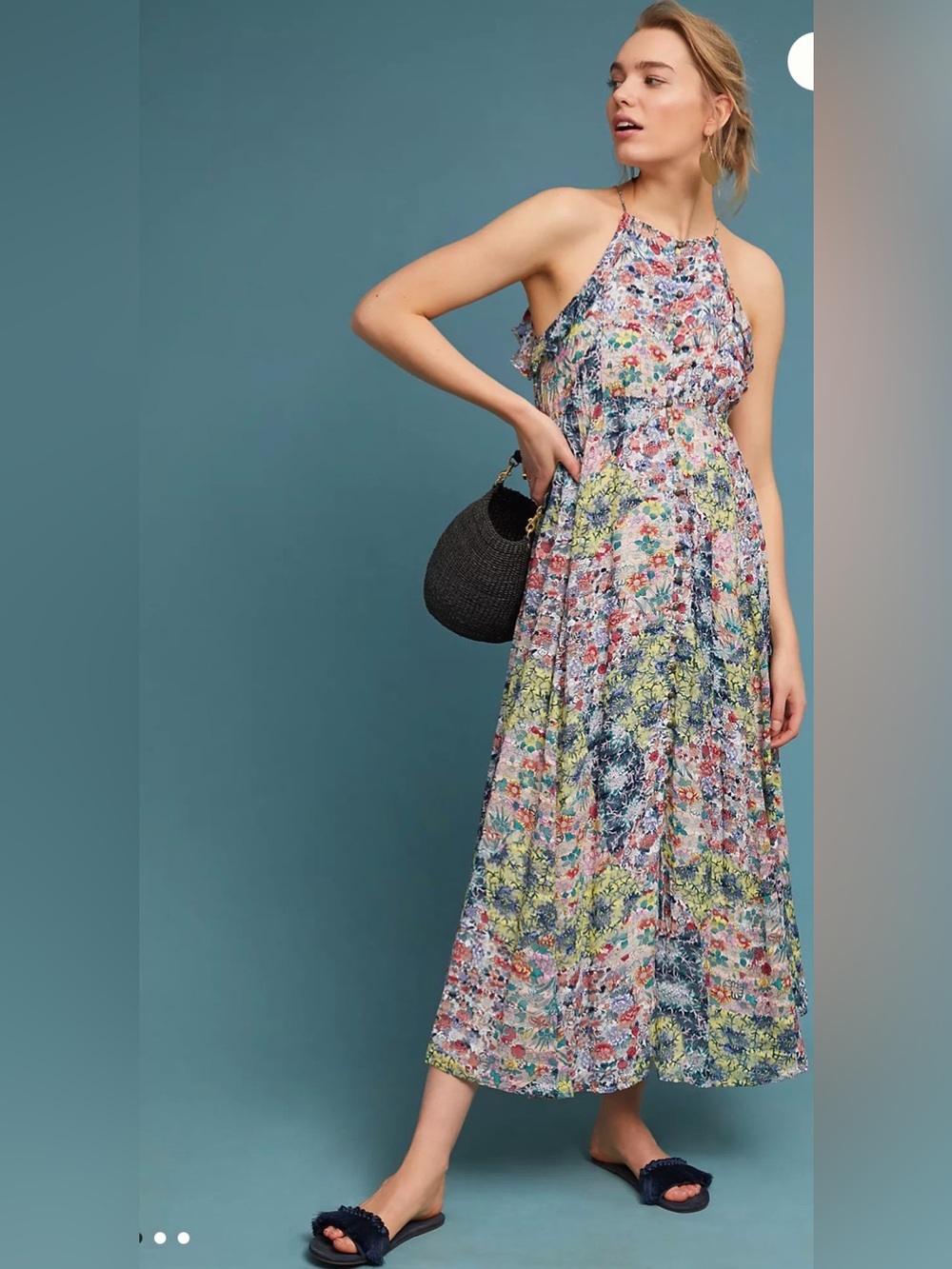 Anthropologie Floral Halter Maxi Dress in Multi